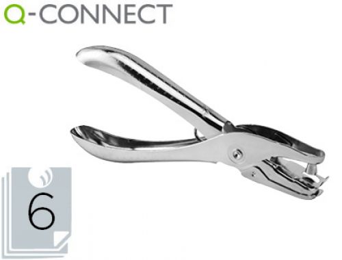Furador q-connect de alavanca metalico cromado 1 furo abertura 6 mm capacidade 6 folhas , Q-connect , 153423 , 5705831187658